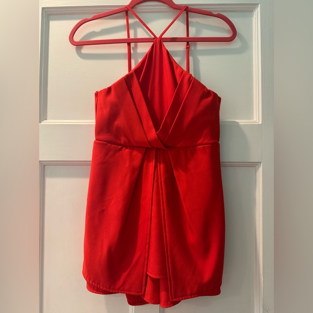 L’ATISTE Romper with Pleated Details - Red Orange